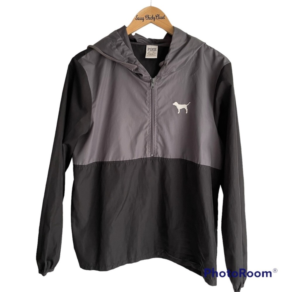 Victoria's Secret PINK‎ Black and Gray Hooded Windbreaker Ladies Jacket, M/L